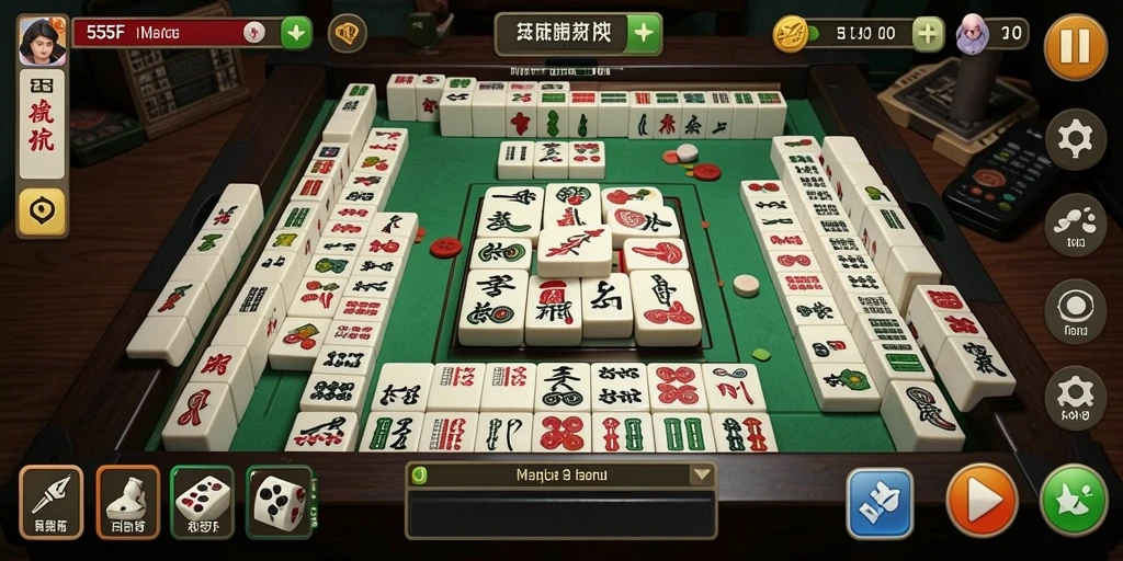 Screenshot gameplay dari 555F menampilkan pengalaman Mahjong yang mendebarkan.