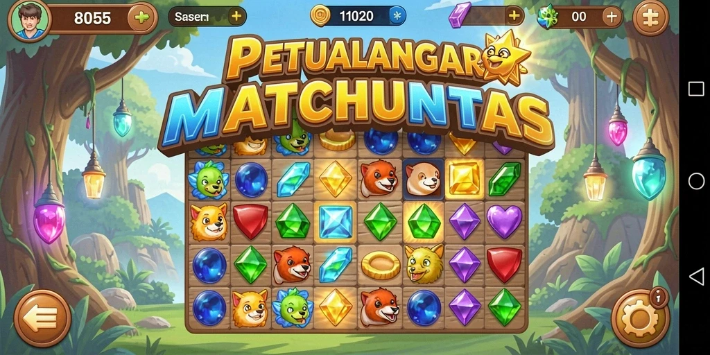 Tampilan gameplay <strong>8055</strong> yang seru dengan elemen match-3.