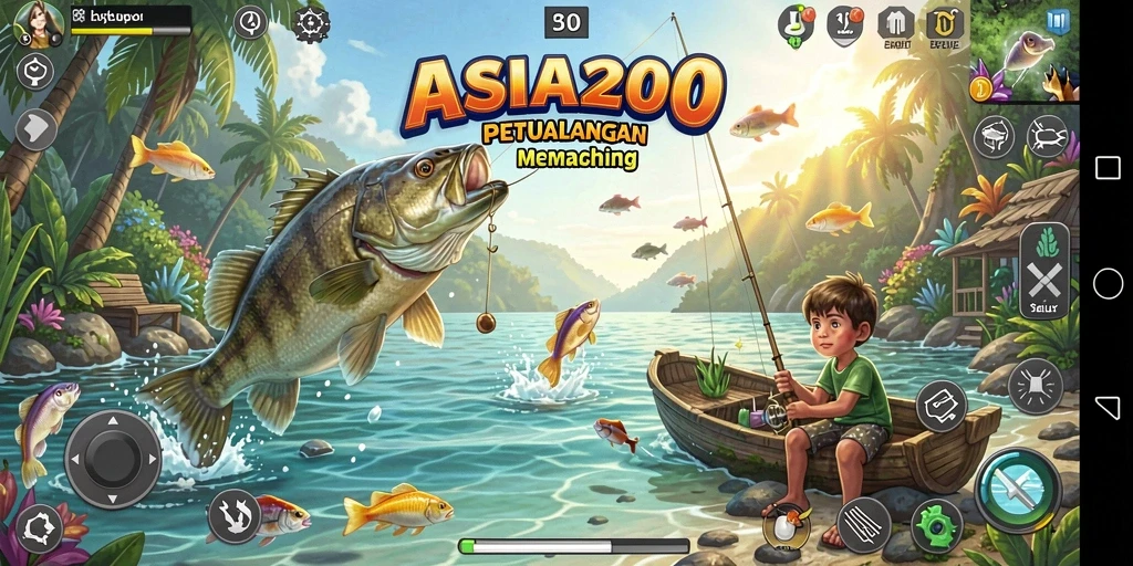 Screenshot utama ASIA200 menampilkan pengalaman mendalam memancing ikan.