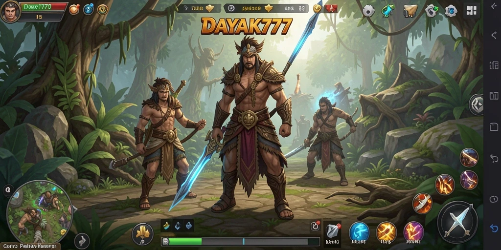 Tangkapan layar utama DAYAK777 menunjukkan aksi pertempuran yang seru dalam MMORPG.