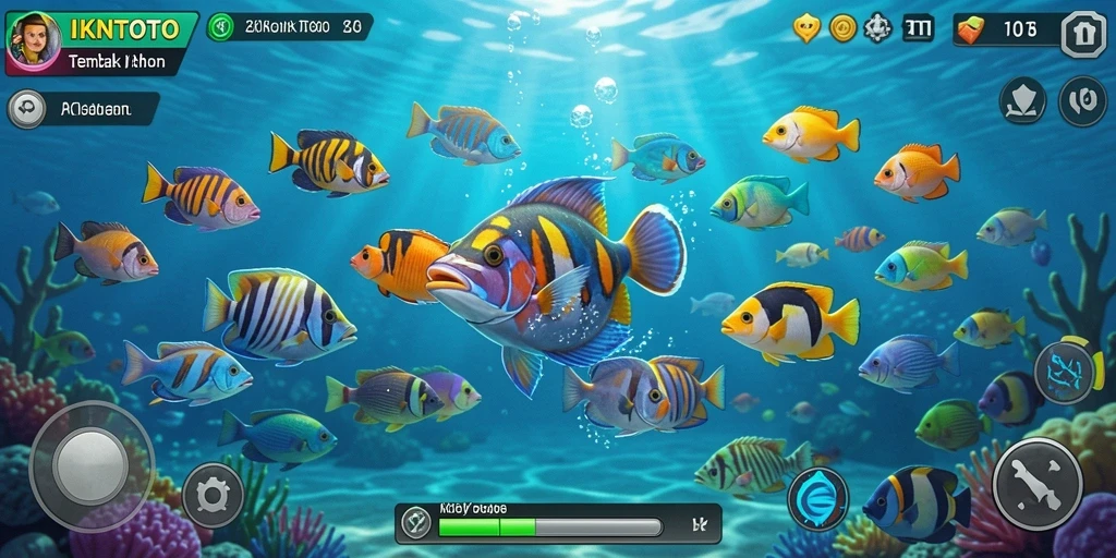 Tampilan gameplay seru menembak ikan di lautan.