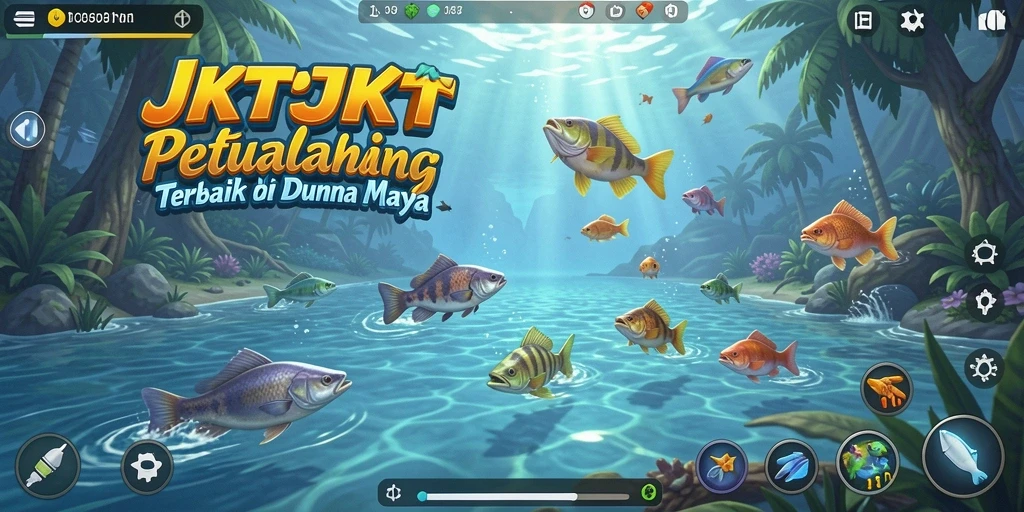 Tampilan gameplay JKTJKT yang menampilkan aksi memancing yang mendebarkan.