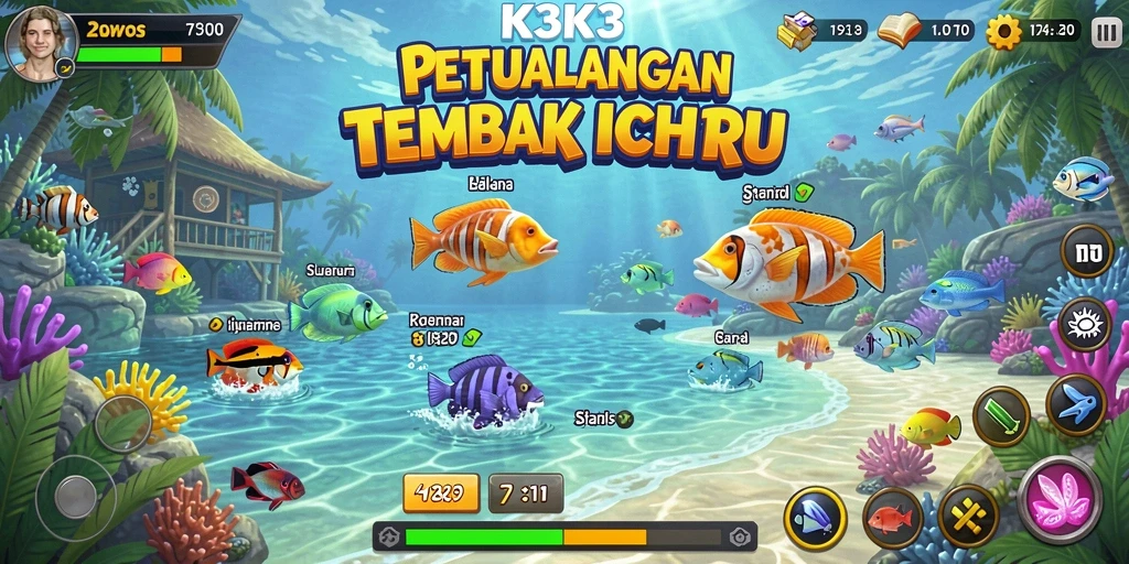 Tampilan gameplay K3K3 yang mendebarkan saat menembak ikan.