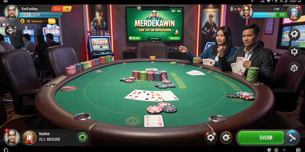 Tampilan gameplay seru dalam MERDEKAWIN saat bermain Poker.
