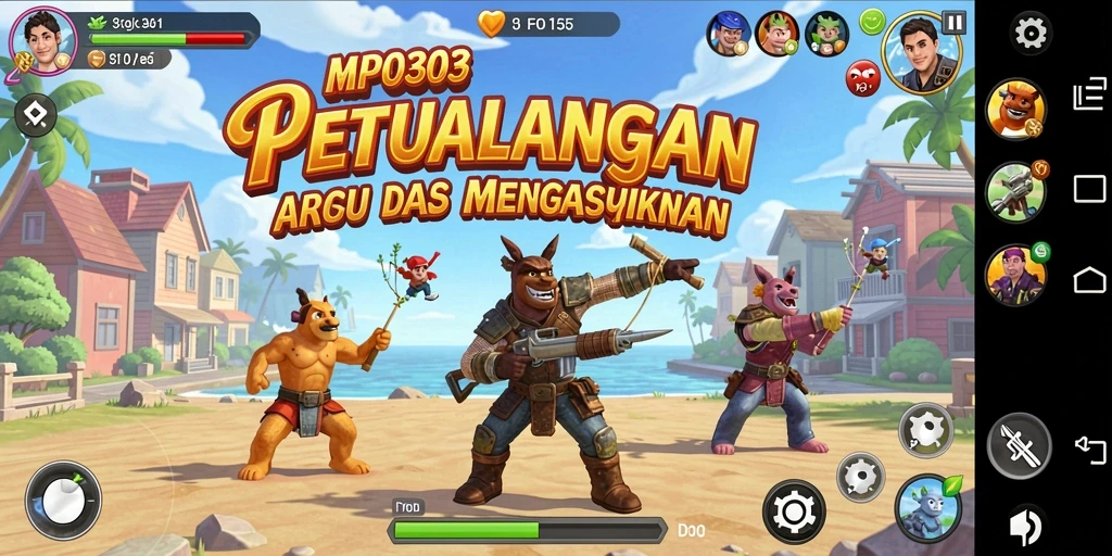 Tampilan gameplay seru MPO303 dengan karakter dan level yang berwarna.