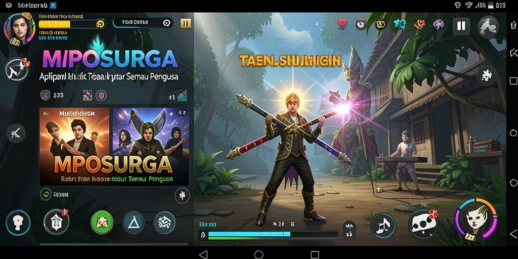 Tampilan gameplay MPOSURGA dengan berbagai pilihan lagu.