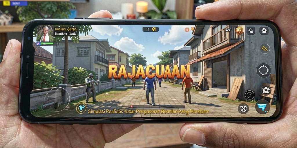 Screenshot gameplay RAJACUAN yang menampilkan aktivasi simulasi di dalam dunia virtual.