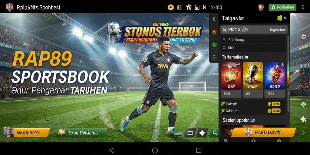 Screenshot RAP89 menampilkan antarmuka aplikasi Sportsbook yang menarik dan informatif.