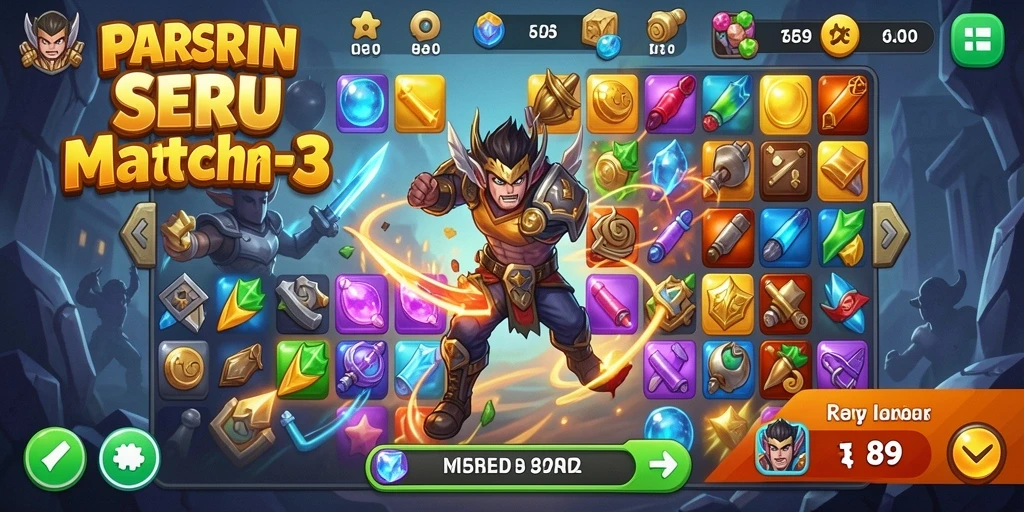 Tangkapan layar gameplay RR89 yang menunjukkan aksi match-3 yang seru.