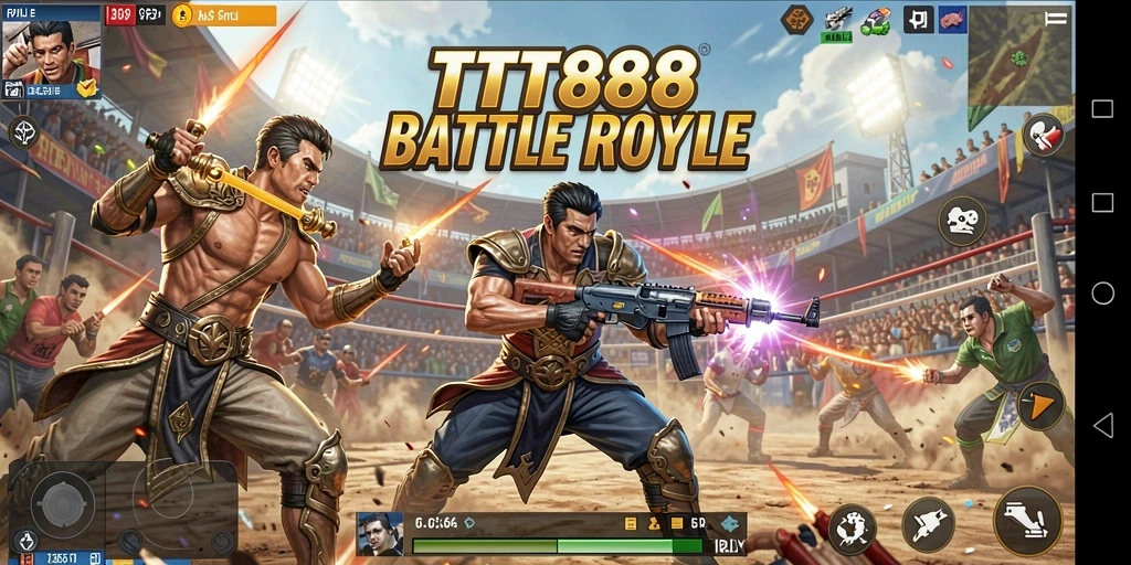 Tampilan aksi seru dalam permainan Battle Royale TTT888.