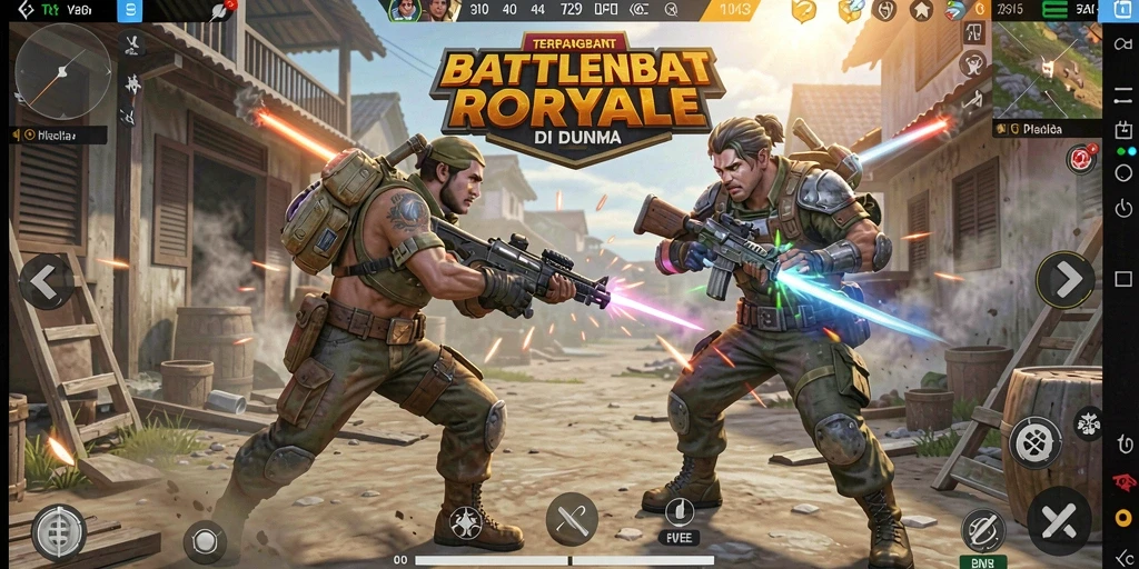 Tampilan gameplay mendebarkan dalam V21 dengan aksi Battle Royale intens.